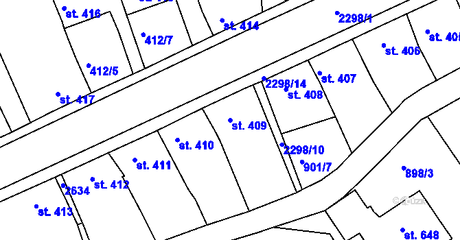 Parcela st. 409 v KÚ Rožmitál pod Třemšínem, Katastrální mapa