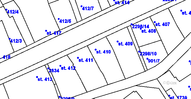 Parcela st. 410 v KÚ Rožmitál pod Třemšínem, Katastrální mapa