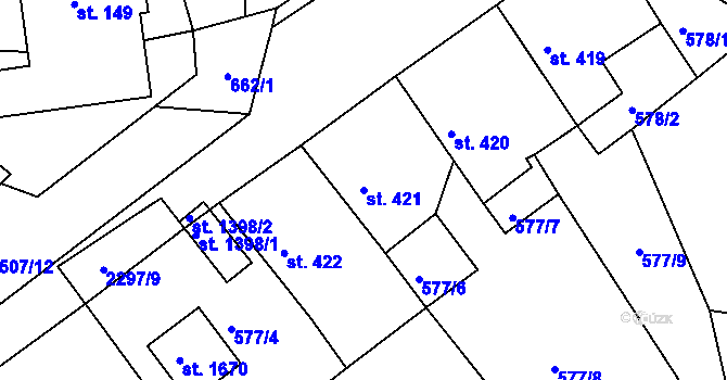 Parcela st. 421 v KÚ Rožmitál pod Třemšínem, Katastrální mapa