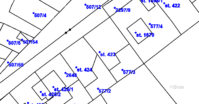 Parcela st. 423 v KÚ Rožmitál pod Třemšínem, Katastrální mapa