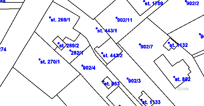 Parcela st. 443/2 v KÚ Rožmitál pod Třemšínem, Katastrální mapa