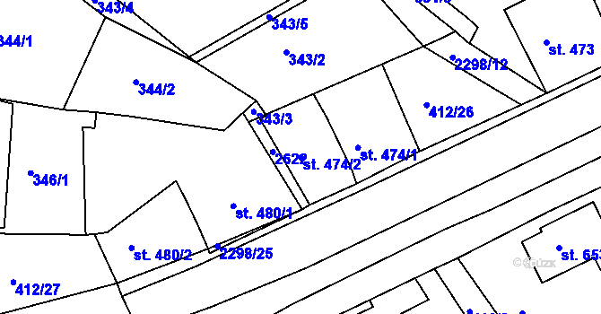 Parcela st. 474/2 v KÚ Rožmitál pod Třemšínem, Katastrální mapa