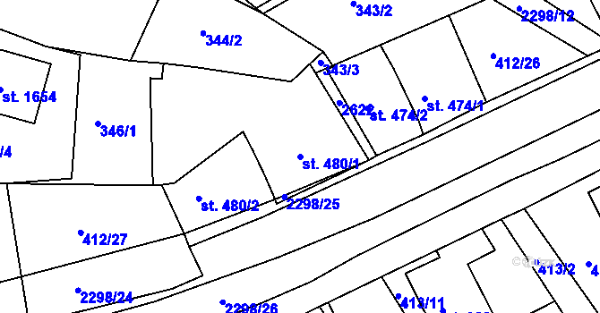Parcela st. 480/1 v KÚ Rožmitál pod Třemšínem, Katastrální mapa