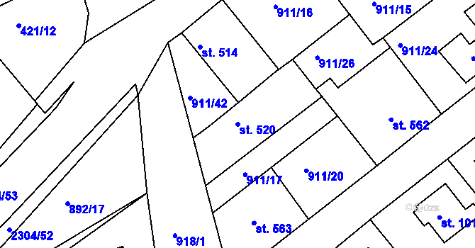 Parcela st. 520 v KÚ Rožmitál pod Třemšínem, Katastrální mapa