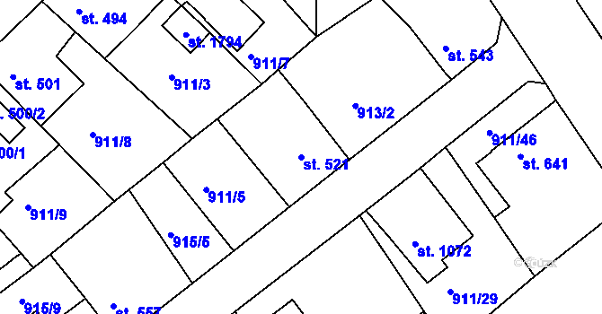 Parcela st. 521 v KÚ Rožmitál pod Třemšínem, Katastrální mapa