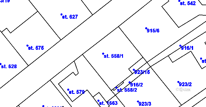 Parcela st. 558/1 v KÚ Rožmitál pod Třemšínem, Katastrální mapa