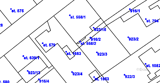 Parcela st. 558/2 v KÚ Rožmitál pod Třemšínem, Katastrální mapa