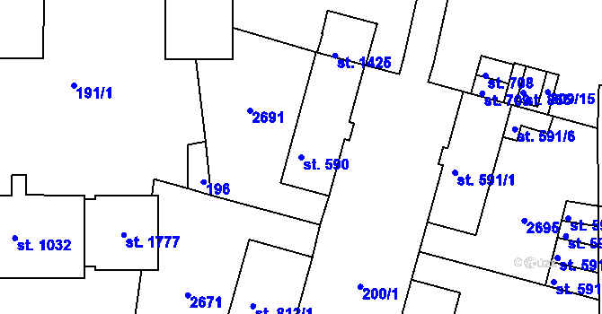 Parcela st. 590 v KÚ Rožmitál pod Třemšínem, Katastrální mapa
