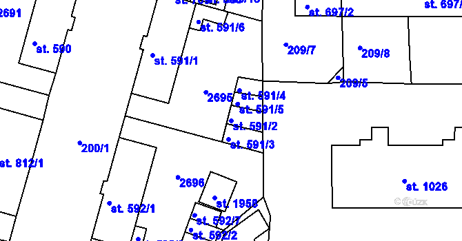Parcela st. 591/2 v KÚ Rožmitál pod Třemšínem, Katastrální mapa