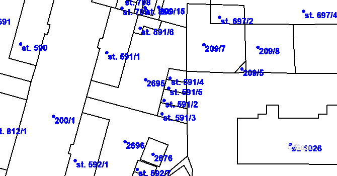 Parcela st. 591/5 v KÚ Rožmitál pod Třemšínem, Katastrální mapa