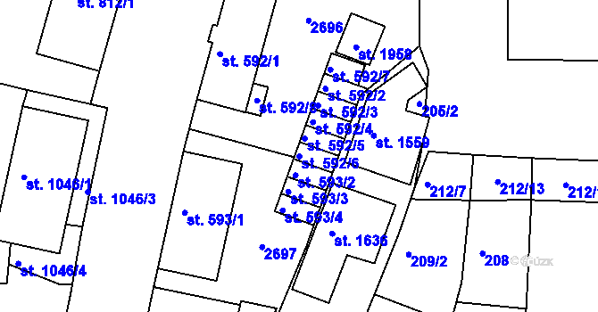 Parcela st. 592/6 v KÚ Rožmitál pod Třemšínem, Katastrální mapa