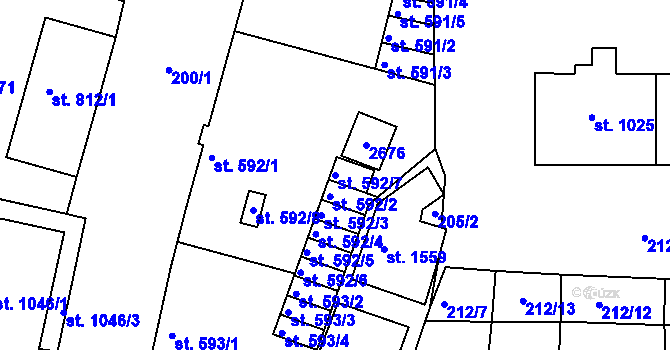 Parcela st. 592/7 v KÚ Rožmitál pod Třemšínem, Katastrální mapa
