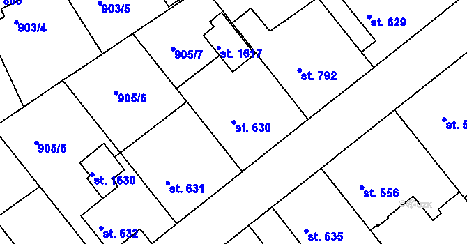Parcela st. 630 v KÚ Rožmitál pod Třemšínem, Katastrální mapa