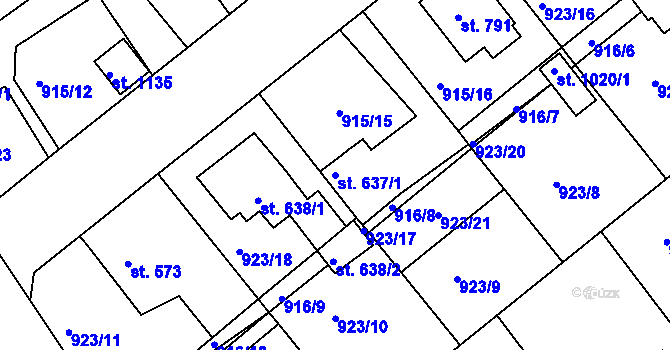 Parcela st. 637/1 v KÚ Rožmitál pod Třemšínem, Katastrální mapa