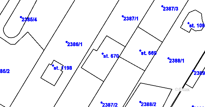 Parcela st. 670 v KÚ Rožmitál pod Třemšínem, Katastrální mapa