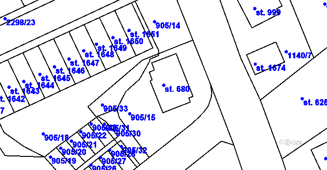Parcela st. 680 v KÚ Rožmitál pod Třemšínem, Katastrální mapa