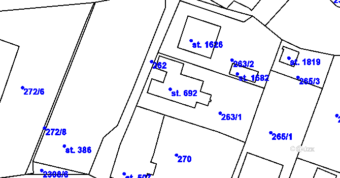 Parcela st. 692 v KÚ Rožmitál pod Třemšínem, Katastrální mapa