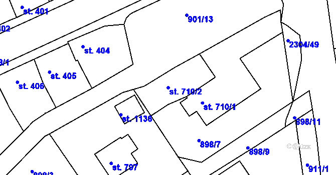 Parcela st. 710/2 v KÚ Rožmitál pod Třemšínem, Katastrální mapa