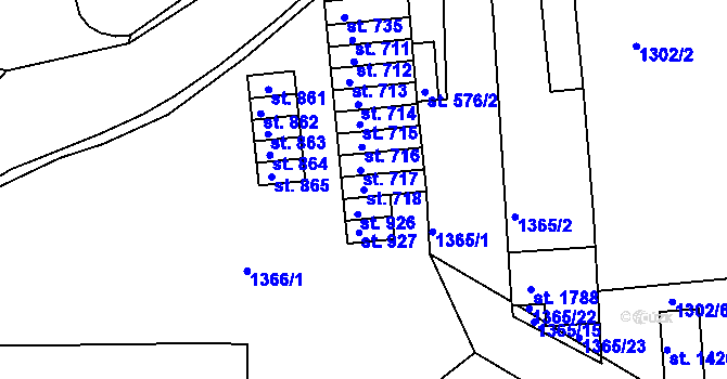 Parcela st. 718 v KÚ Rožmitál pod Třemšínem, Katastrální mapa