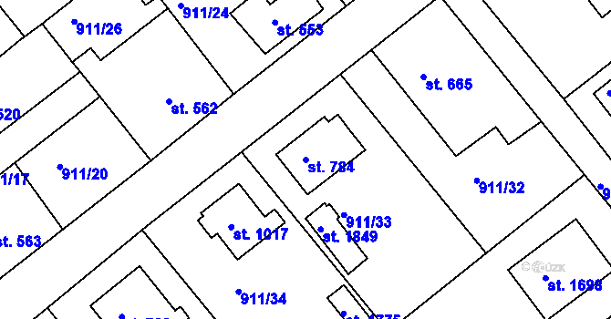 Parcela st. 784 v KÚ Rožmitál pod Třemšínem, Katastrální mapa