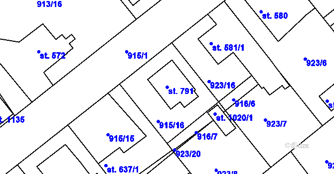 Parcela st. 791 v KÚ Rožmitál pod Třemšínem, Katastrální mapa