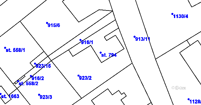 Parcela st. 794 v KÚ Rožmitál pod Třemšínem, Katastrální mapa