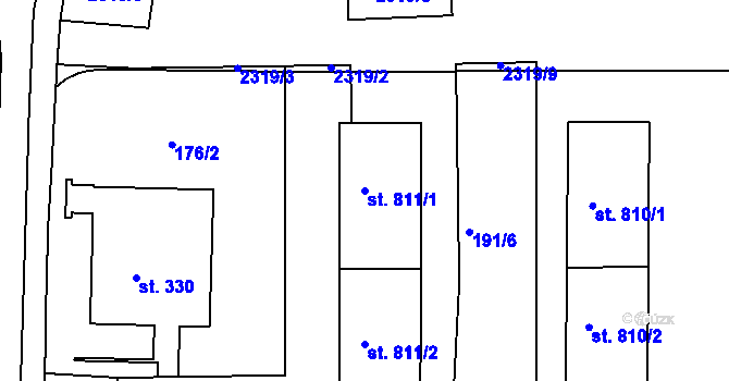Parcela st. 811/1 v KÚ Rožmitál pod Třemšínem, Katastrální mapa