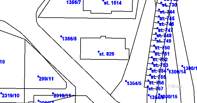 Parcela st. 829 v KÚ Rožmitál pod Třemšínem, Katastrální mapa