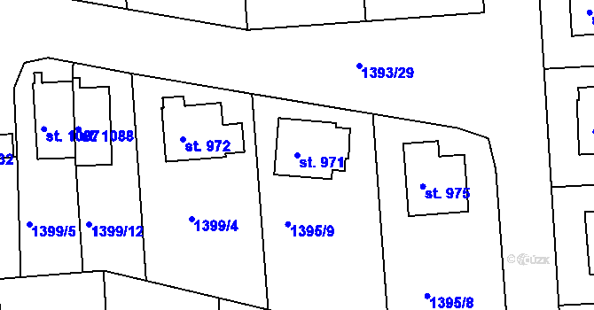 Parcela st. 971 v KÚ Rožmitál pod Třemšínem, Katastrální mapa