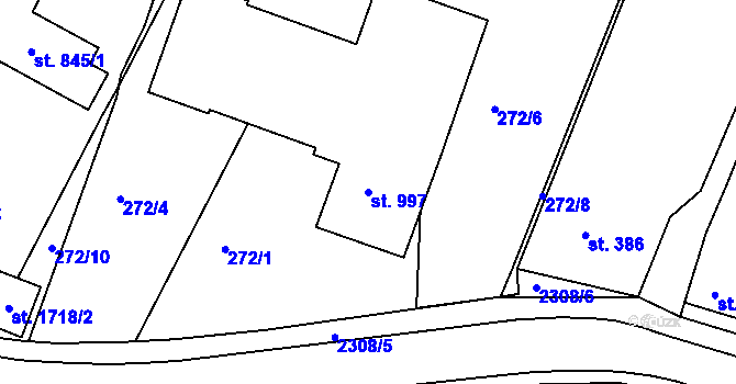 Parcela st. 997 v KÚ Rožmitál pod Třemšínem, Katastrální mapa