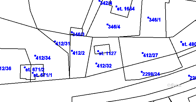 Parcela st. 1127 v KÚ Rožmitál pod Třemšínem, Katastrální mapa