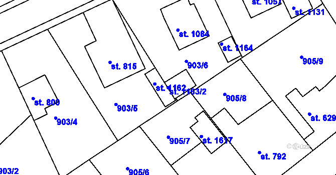 Parcela st. 1163/2 v KÚ Rožmitál pod Třemšínem, Katastrální mapa