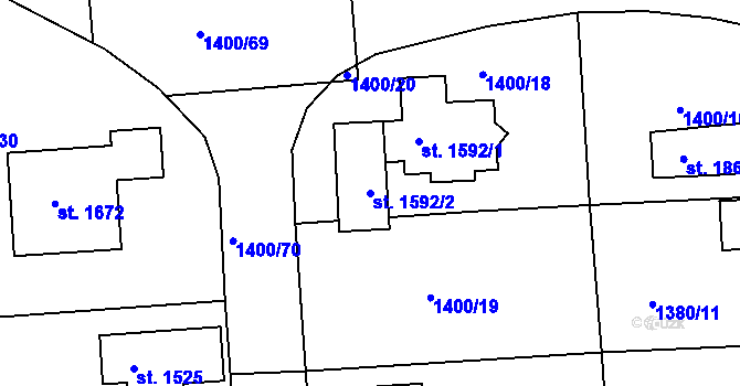 Parcela st. 1592/2 v KÚ Rožmitál pod Třemšínem, Katastrální mapa