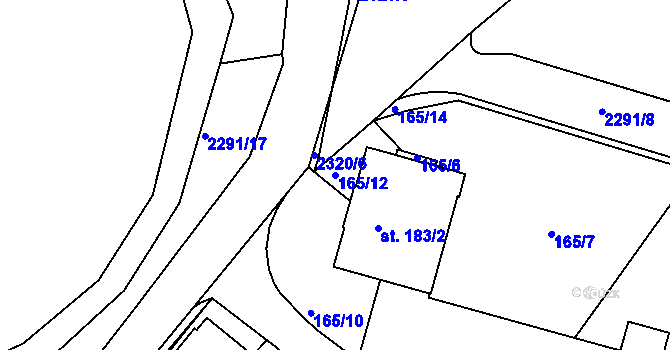 Parcela st. 165/12 v KÚ Rožmitál pod Třemšínem, Katastrální mapa