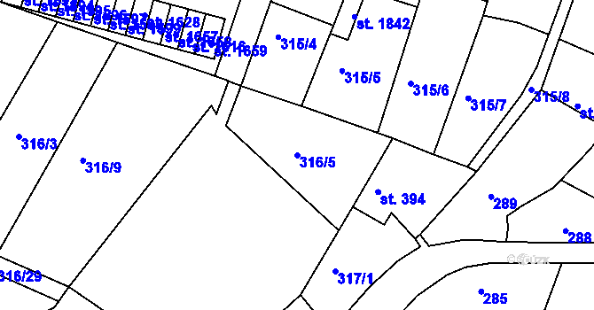 Parcela st. 316/5 v KÚ Rožmitál pod Třemšínem, Katastrální mapa