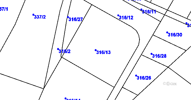 Parcela st. 316/13 v KÚ Rožmitál pod Třemšínem, Katastrální mapa