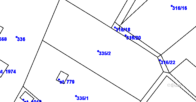 Parcela st. 335/2 v KÚ Rožmitál pod Třemšínem, Katastrální mapa