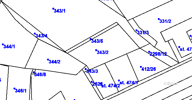 Parcela st. 343/2 v KÚ Rožmitál pod Třemšínem, Katastrální mapa
