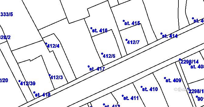 Parcela st. 412/5 v KÚ Rožmitál pod Třemšínem, Katastrální mapa