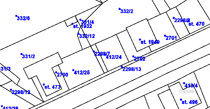 Parcela st. 412/24 v KÚ Rožmitál pod Třemšínem, Katastrální mapa