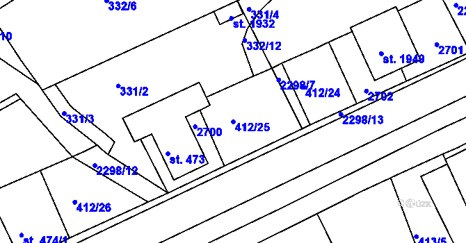 Parcela st. 412/25 v KÚ Rožmitál pod Třemšínem, Katastrální mapa