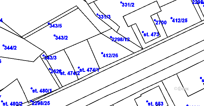 Parcela st. 412/26 v KÚ Rožmitál pod Třemšínem, Katastrální mapa