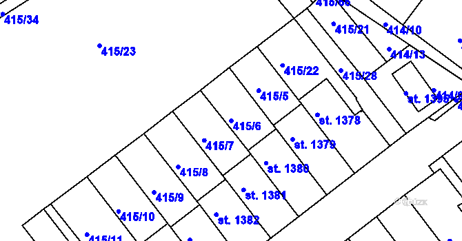 Parcela st. 415/6 v KÚ Rožmitál pod Třemšínem, Katastrální mapa