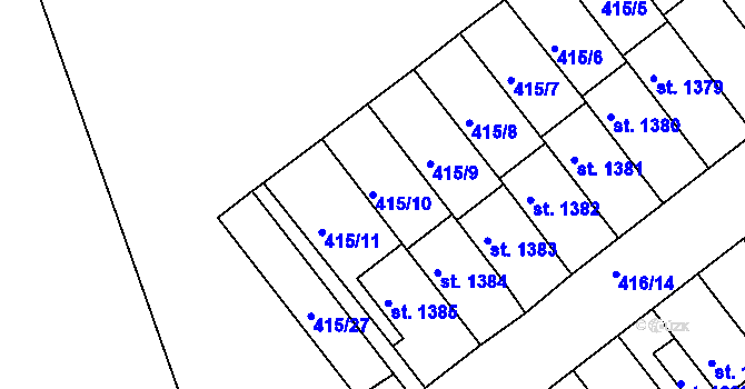 Parcela st. 415/10 v KÚ Rožmitál pod Třemšínem, Katastrální mapa