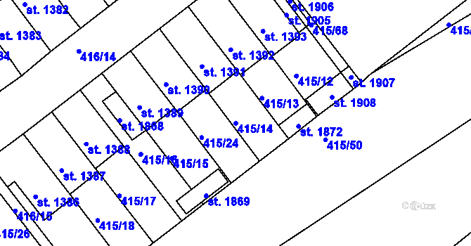 Parcela st. 415/14 v KÚ Rožmitál pod Třemšínem, Katastrální mapa