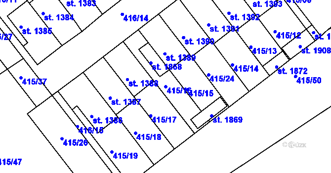Parcela st. 415/16 v KÚ Rožmitál pod Třemšínem, Katastrální mapa