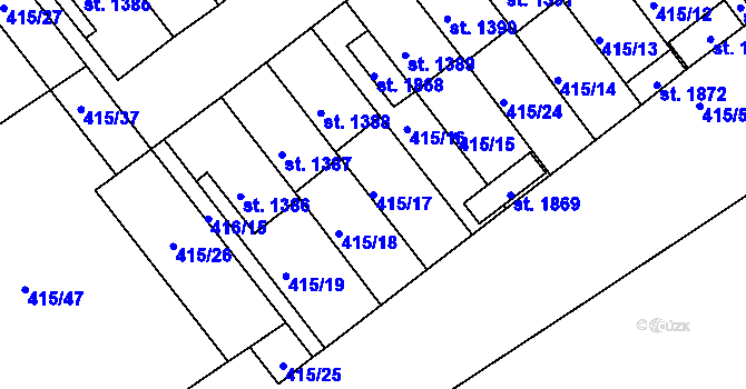 Parcela st. 415/17 v KÚ Rožmitál pod Třemšínem, Katastrální mapa