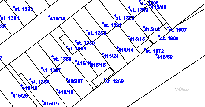 Parcela st. 415/24 v KÚ Rožmitál pod Třemšínem, Katastrální mapa