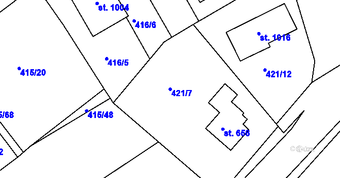 Parcela st. 421/7 v KÚ Rožmitál pod Třemšínem, Katastrální mapa
