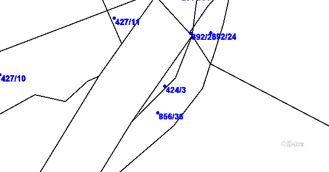 Parcela st. 424/3 v KÚ Rožmitál pod Třemšínem, Katastrální mapa